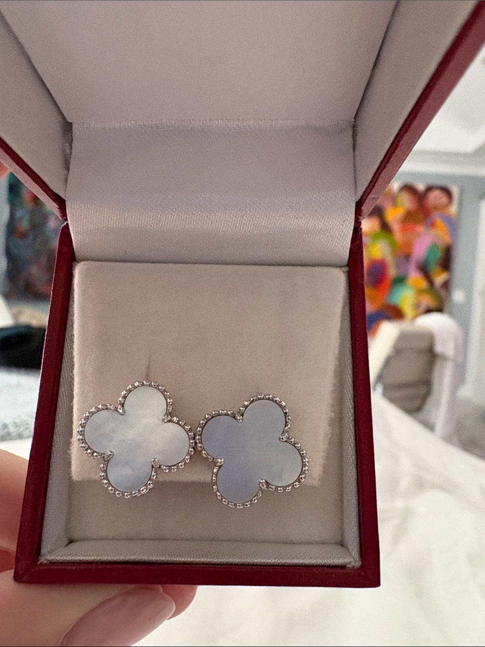 Van Cleef & Arpels Mother-of-Pearl Alhambra Clover Stud Earrings - White & Gold